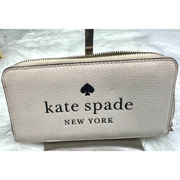 Kate Spade New York Pebbled Leather Zip-Around Wallet Beige EUC - Picture 2 of 8